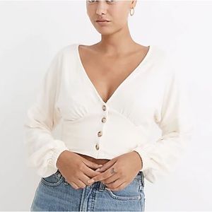 NWT Deep-V Button-Front Off-White Crop Top — M